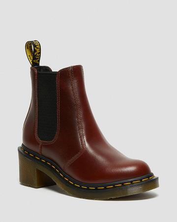 Brown Women's Dr Martens Cadence Leather Heeled Chelsea Boots | CA 122XYU